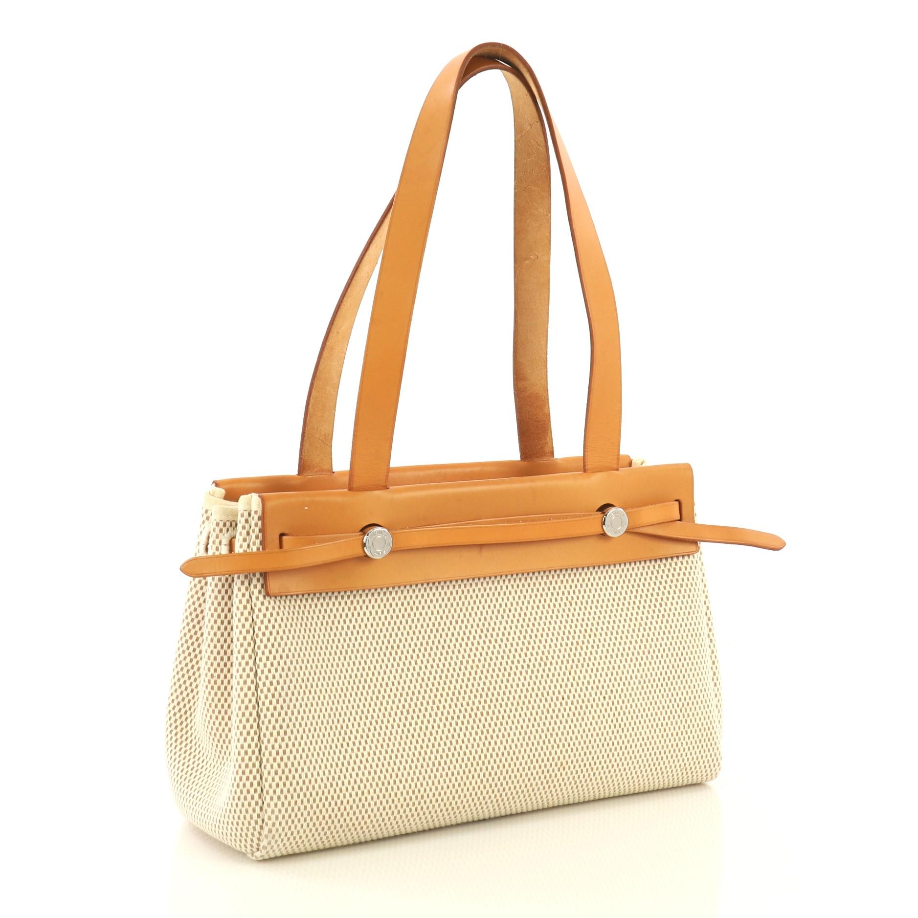 Beige Hermes Herbag Cabas Toile and Leather PM