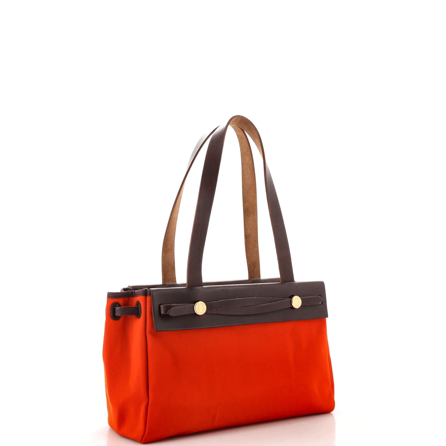 Hermes Herbag Cabas Toile and Leather PM In Good Condition In NY, NY