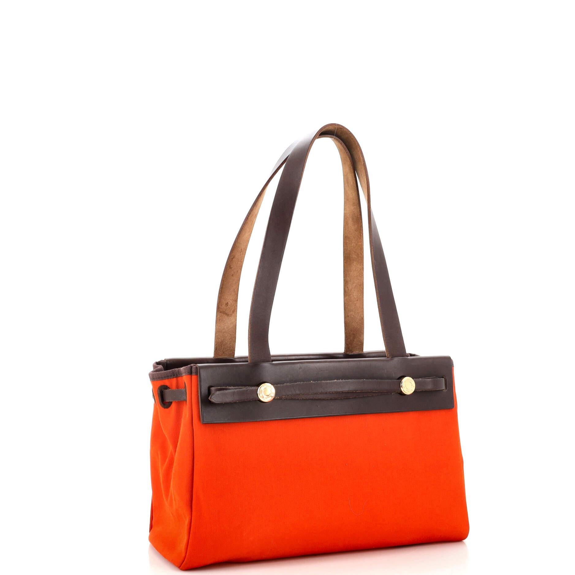 Hermes Herbag Cabas Toile and Leather PM In Fair Condition In NY, NY