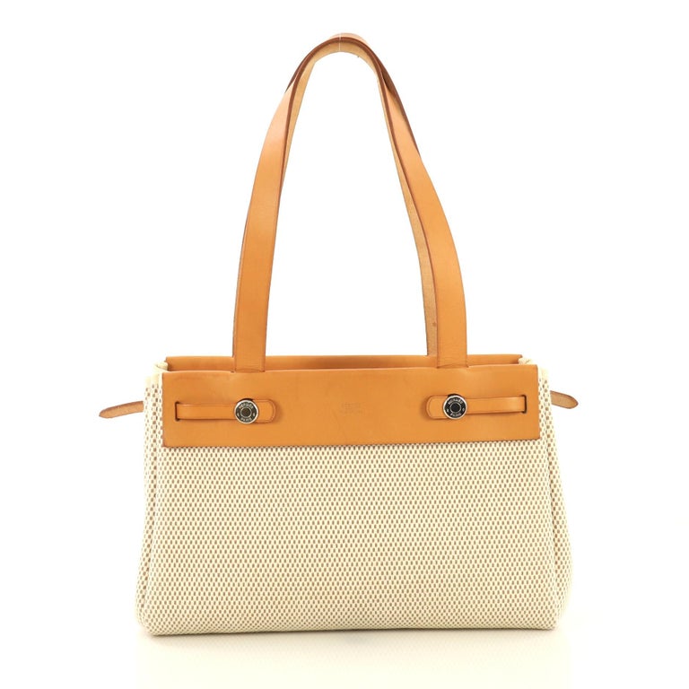 Hermes Herbag Cabas Toile and Leather PM at 1stDibs