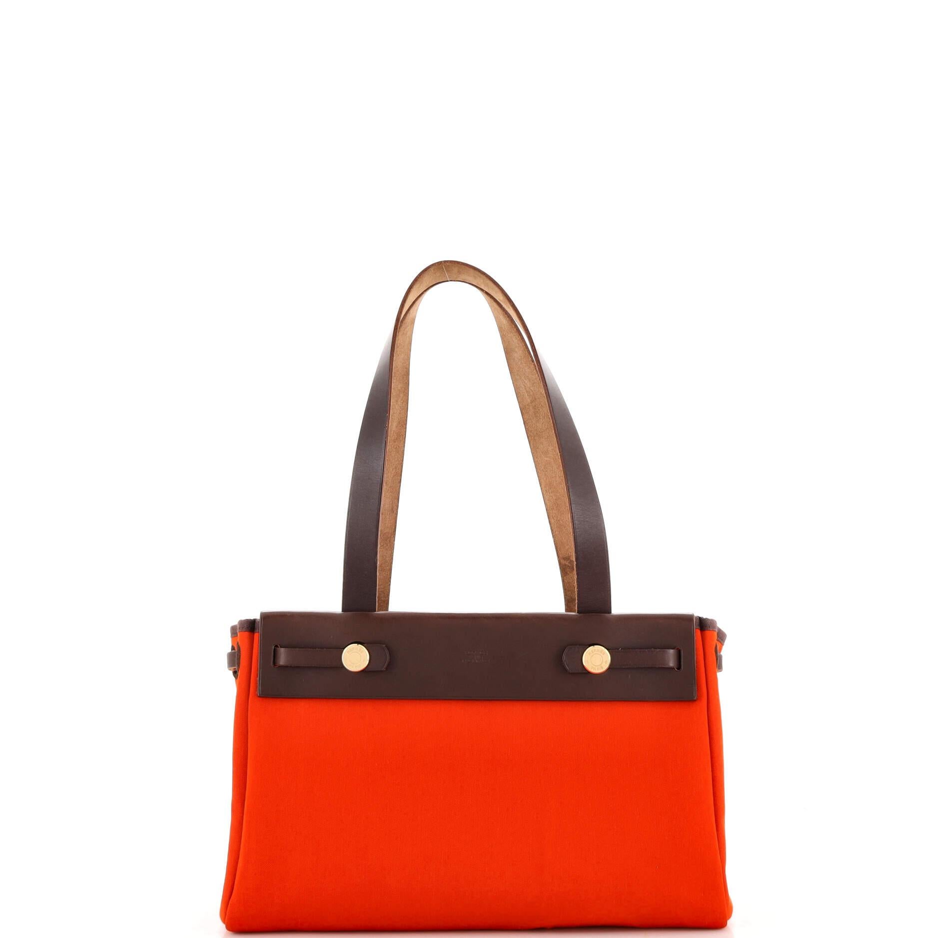 Women's Hermes Herbag Cabas Toile and Leather PM