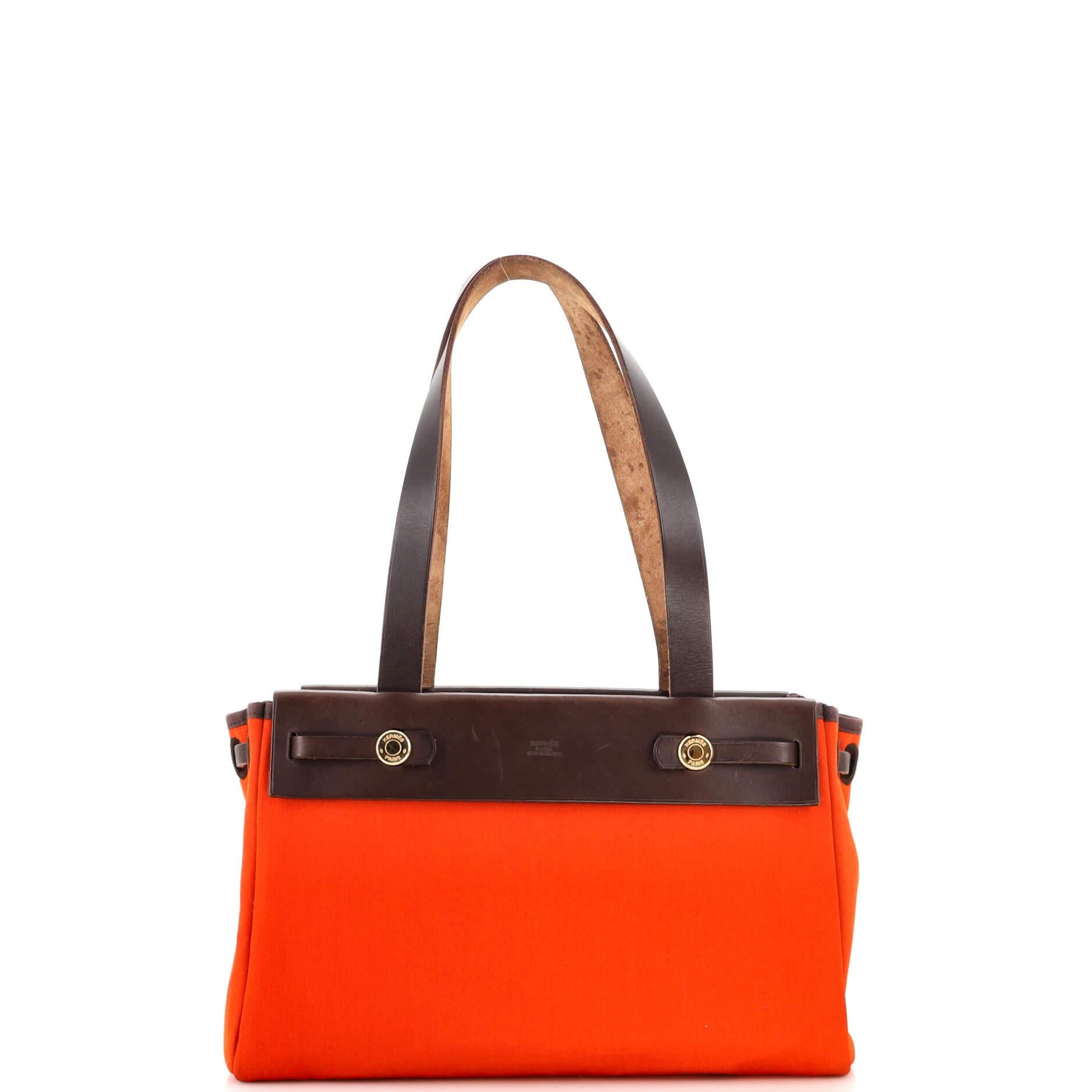 Women's Hermes Herbag Cabas Toile and Leather PM
