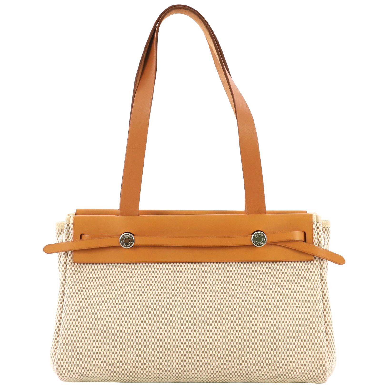 Hermes Herbag Cabas Toile and Leather PM