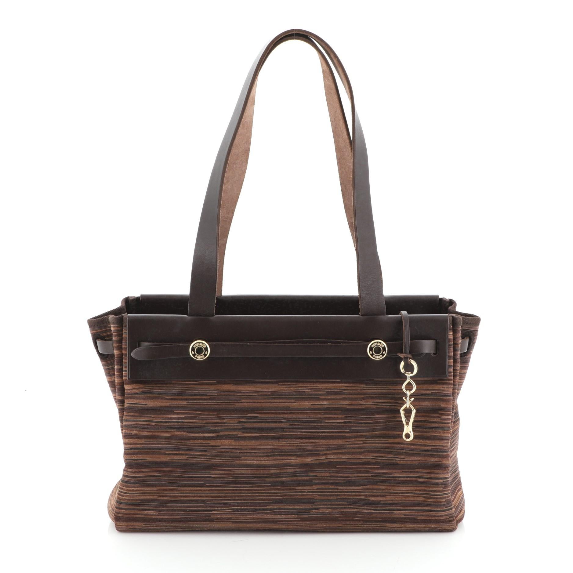 Black Hermes Herbag Cabas Vibrato and Leather PM