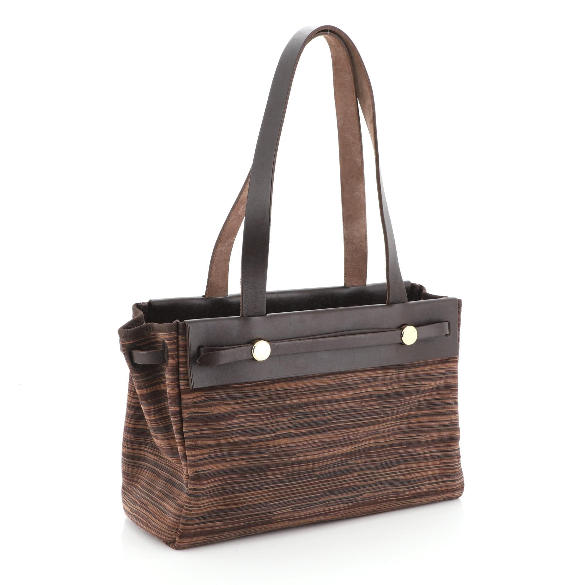 Hermes Herbag Cabas Vibrato and Leather PM In Good Condition In NY, NY