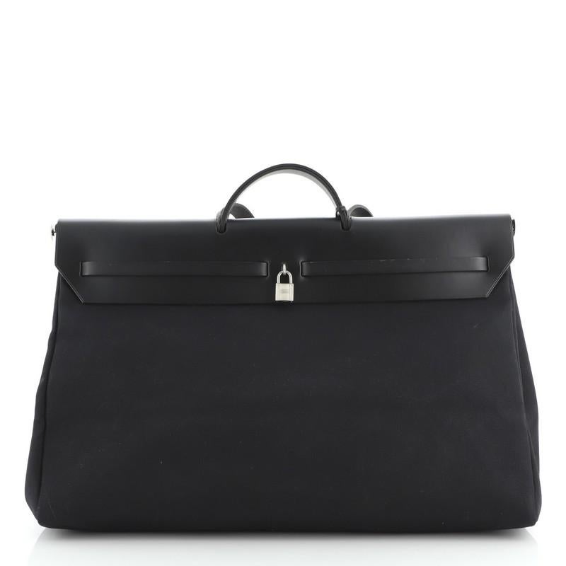 Black Hermes Herbag Cabine Toile and Leather