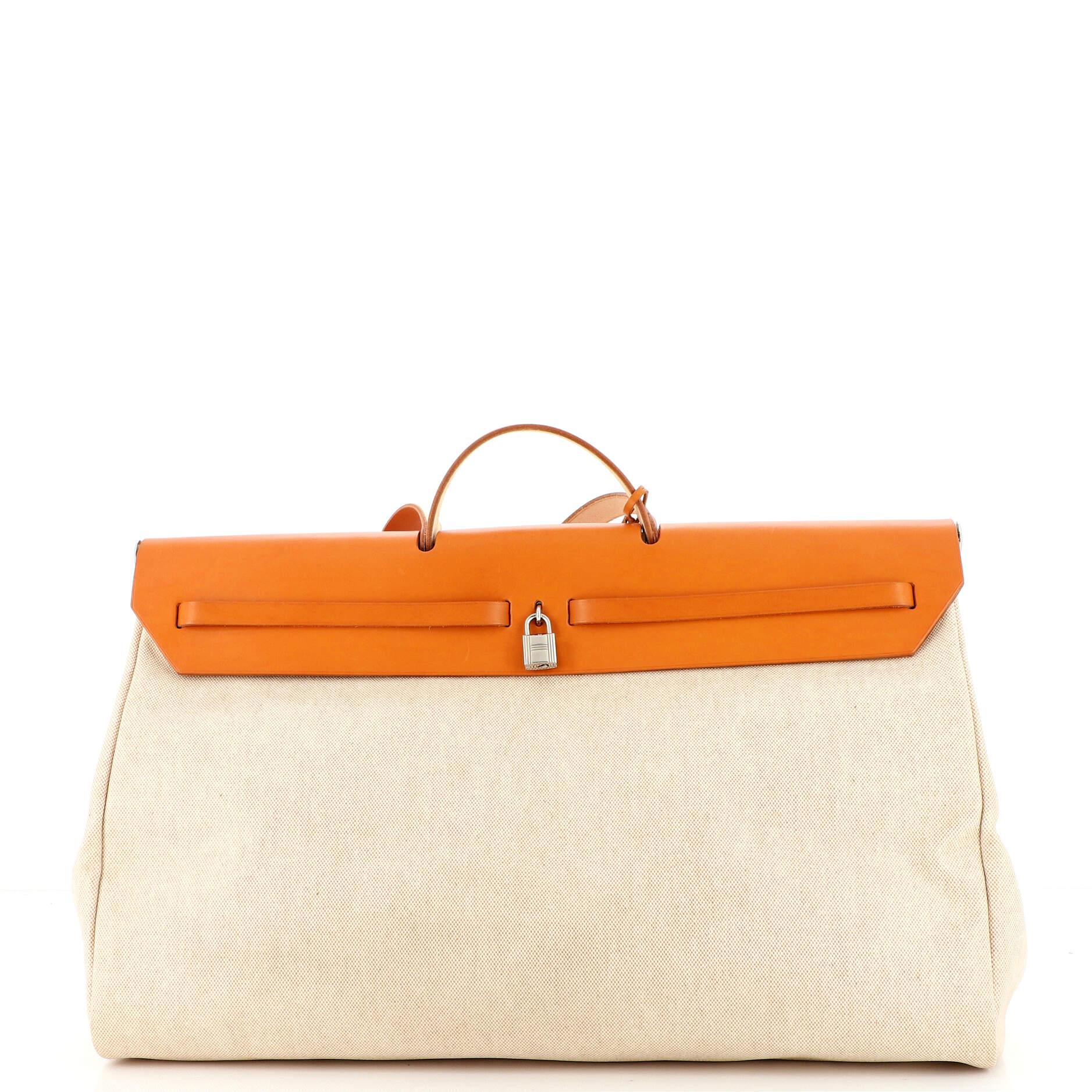 Beige Hermes Herbag Cabine Toile and Leather