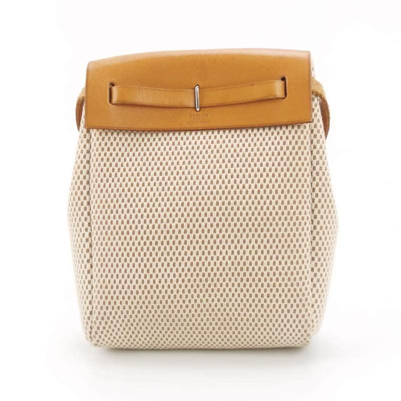Beige Hermes Herbag Mini Borsa a tracolla in tela beige e nera con hardware argentato