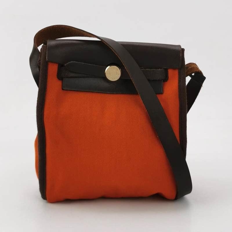 Hermes Herbag Mini Red and Orange Canvas Silver-tone Hardware Crossbody Bag In Good Condition In AUBERVILLIERS, FR