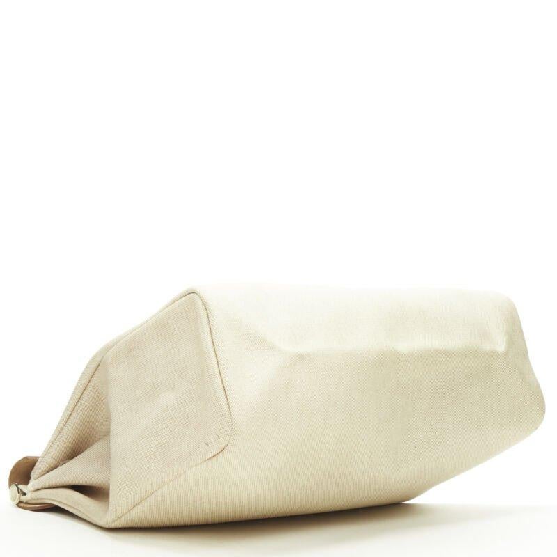 HERMES Herbag MM beige Toile coated canvas brown leather PHW 2-in-1 bag For Sale 1
