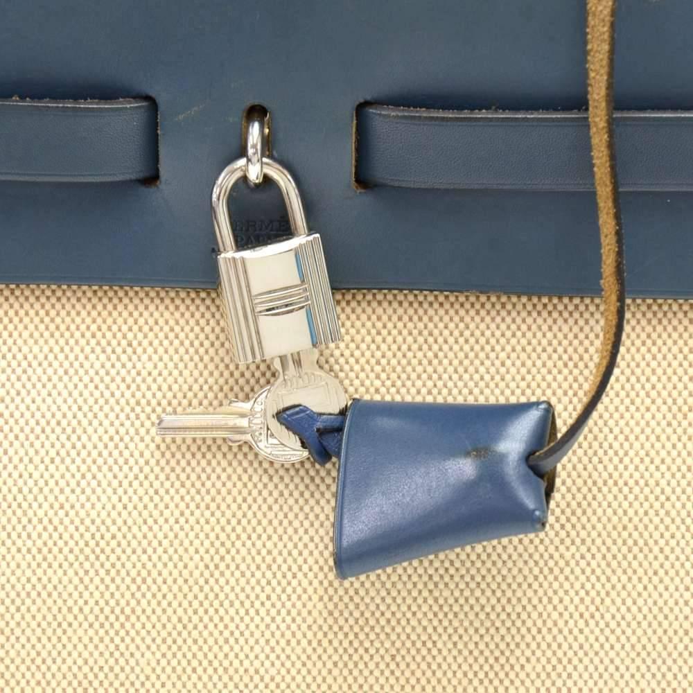 Hermes Herbag PM 2 in 1 Canvas Blue Leather Shoulder Bag 3