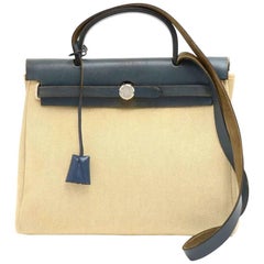 Hermes Herbag PM 2 in 1 Canvas Blue Leather Shoulder Bag