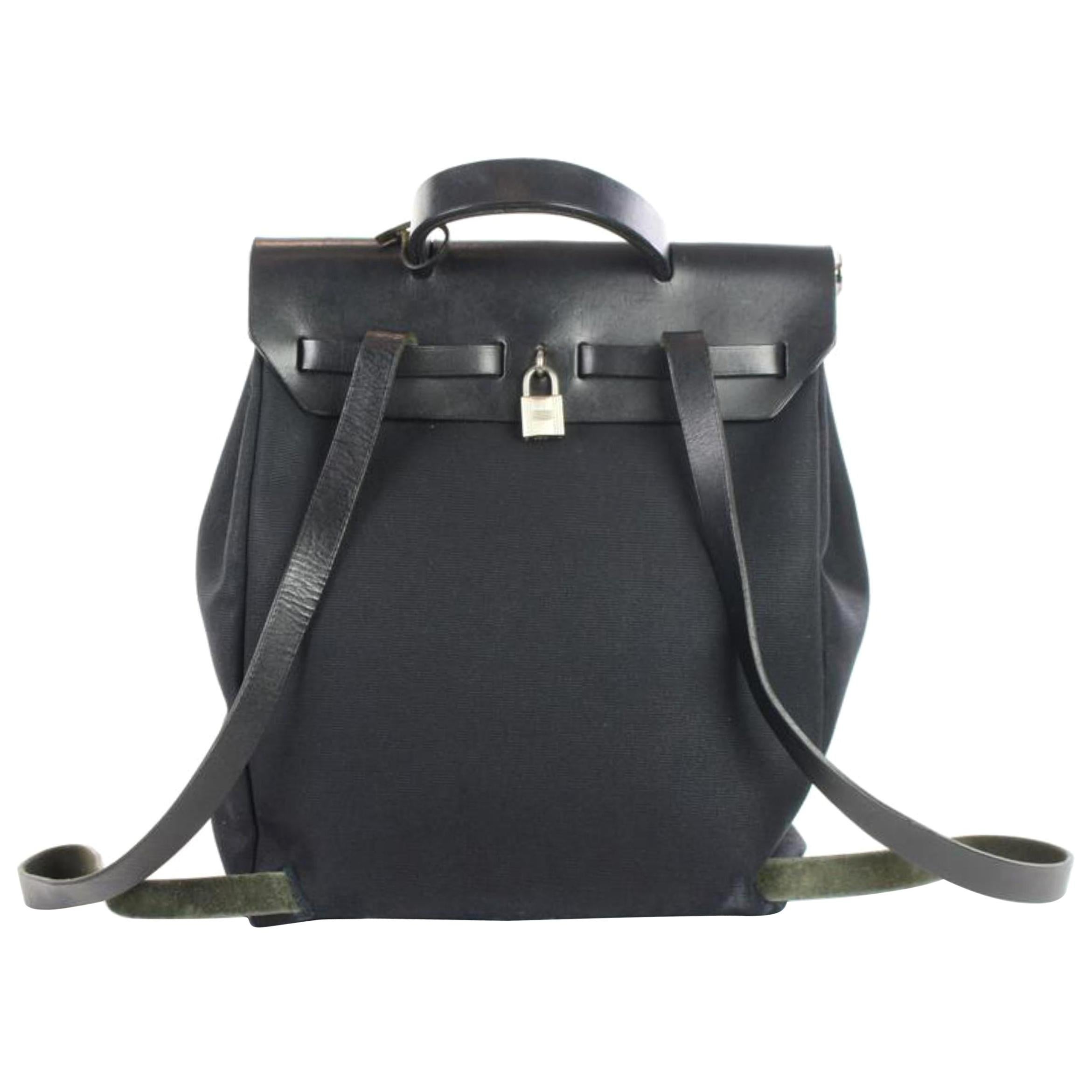 Hermès Herbag Sac A Dos 2-in-1 6hz0904 Black Canvas Backpack For Sale
