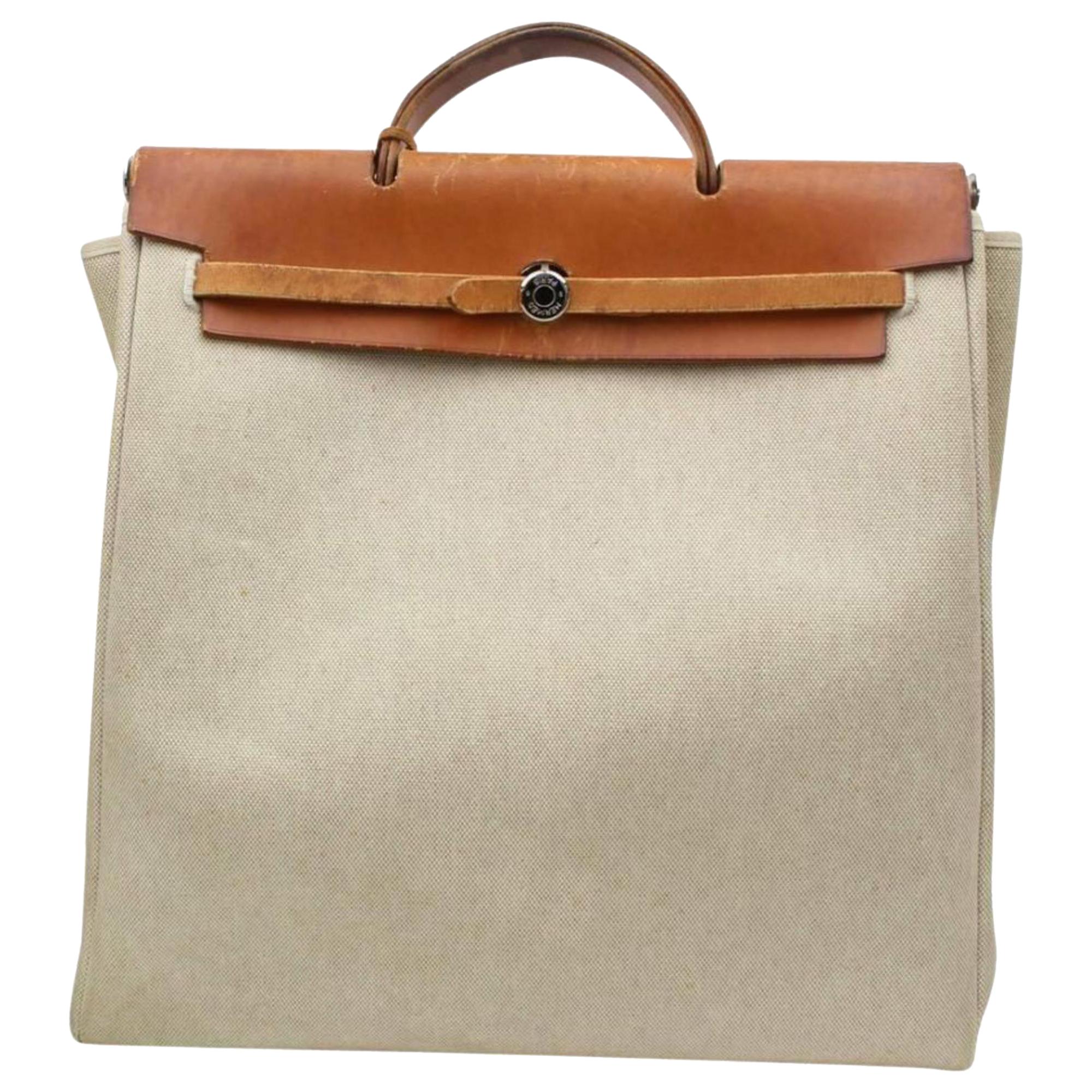 Hermès Herbag Toile Ado Sac A Dos 2-in-1 870345 Beige Coated Canvas Tote For Sale