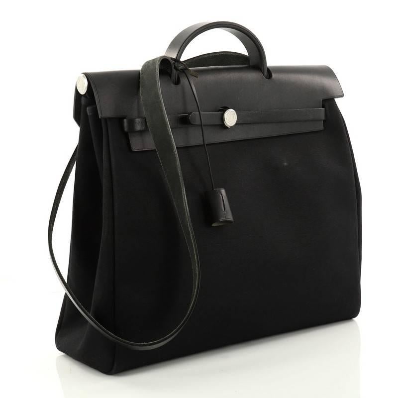 Black Hermes Herbag Toile and Leather MM