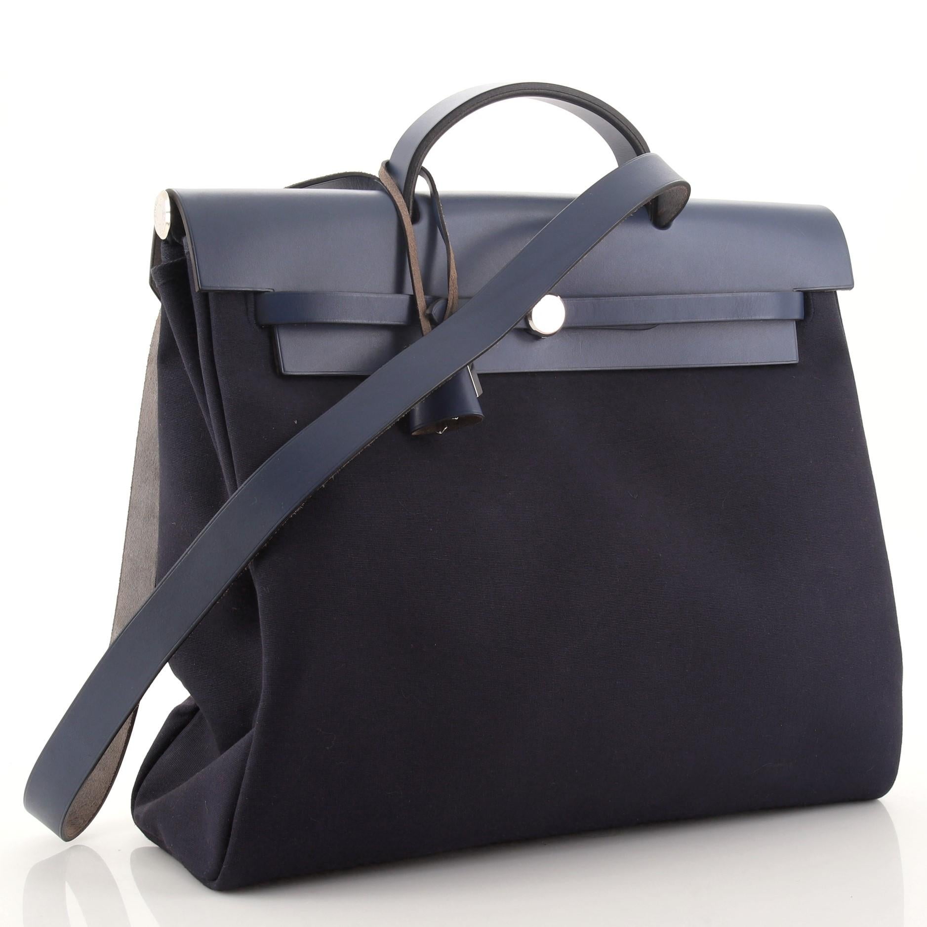 Hermes Herbag Toile und Leder MM (Schwarz)
