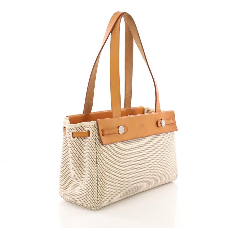 Beige Hermes Herbag Cabas Toile and Leather PM