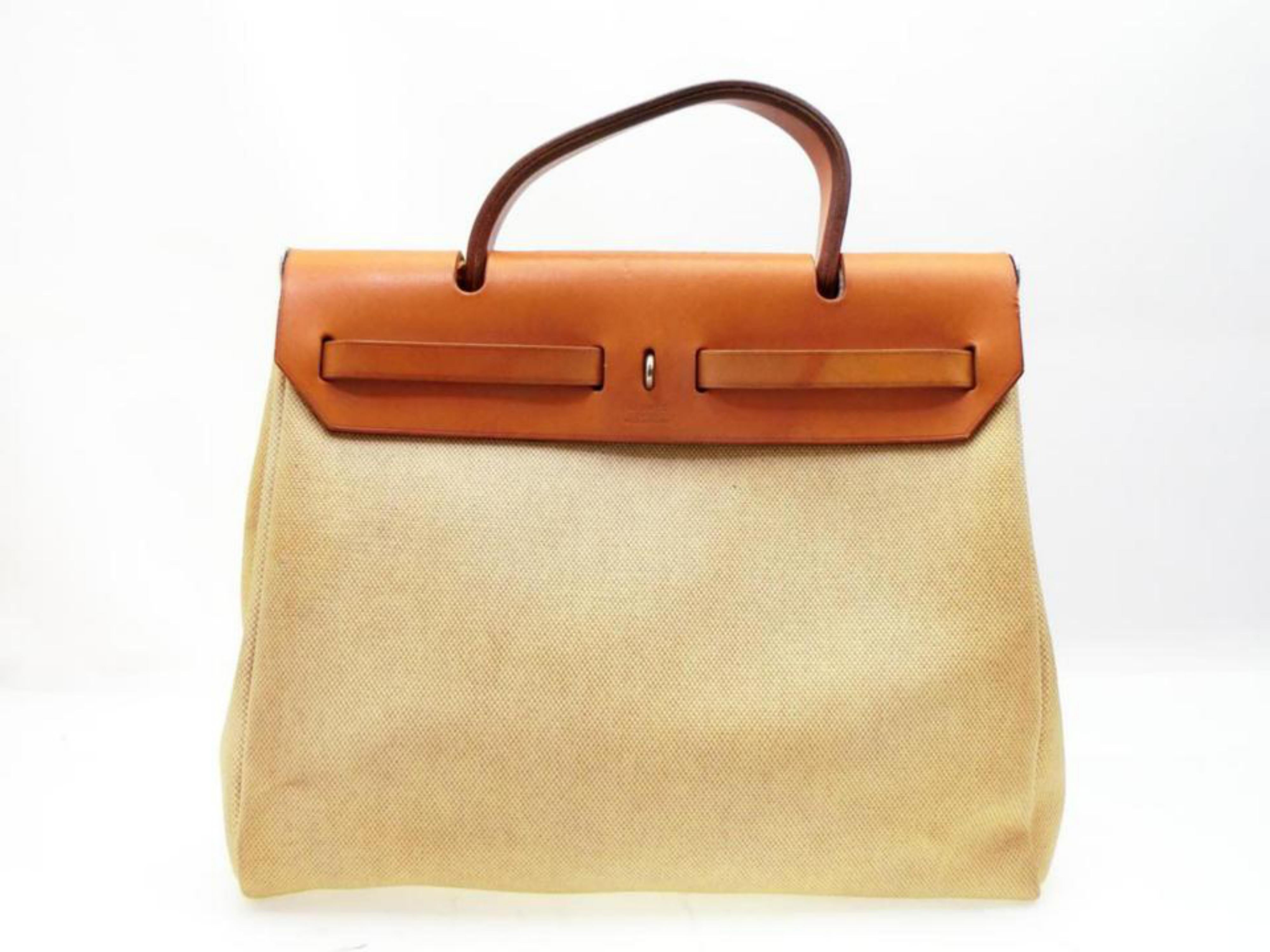 Hermès Herbag Toile Sac A Dos Tote229733 Beige Canvas Tote In Good Condition For Sale In Forest Hills, NY