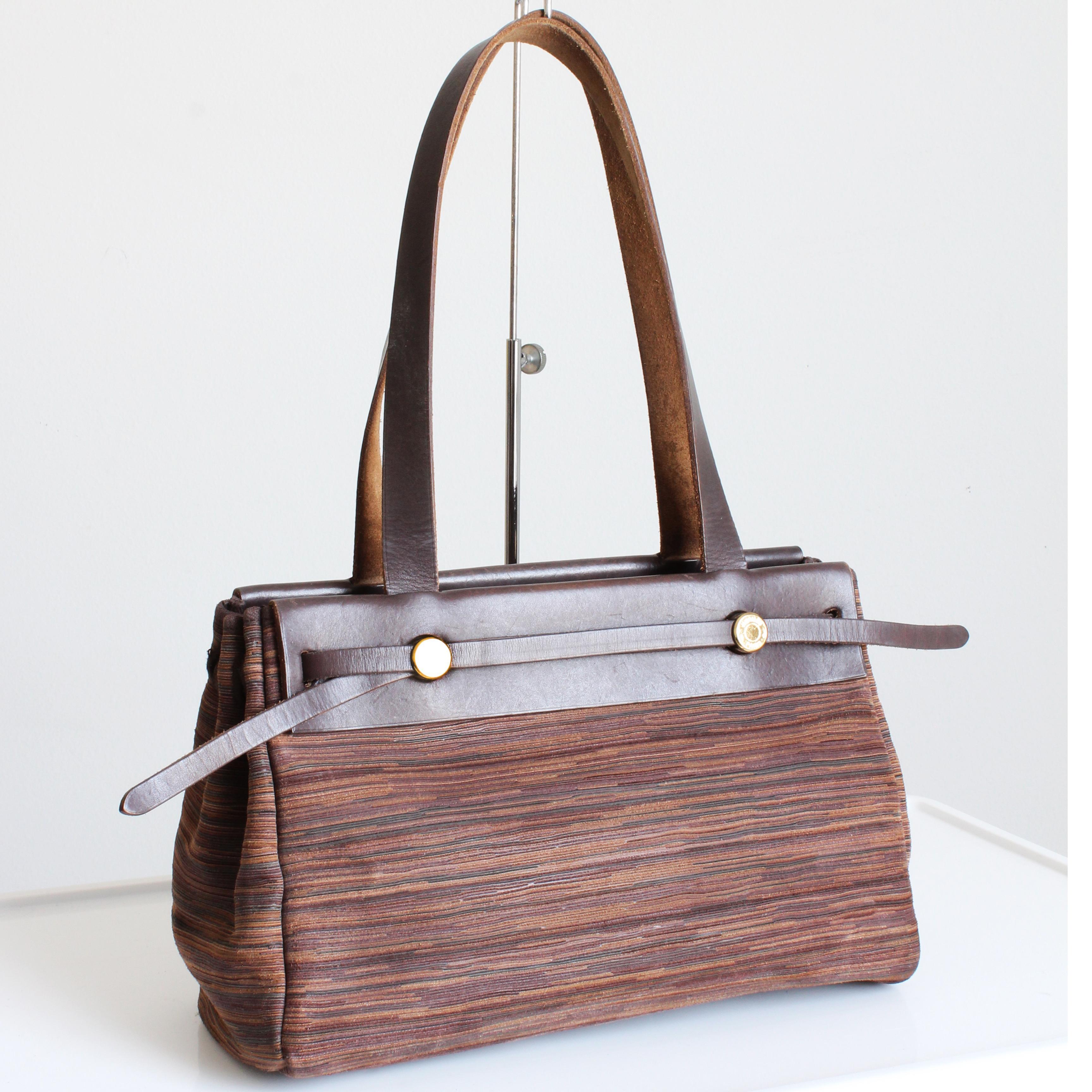 Black Hermes Herbag Tote Bag Cabas PM Brown Vibrato Leather & Canvas 2-In-1 Bag HTF For Sale