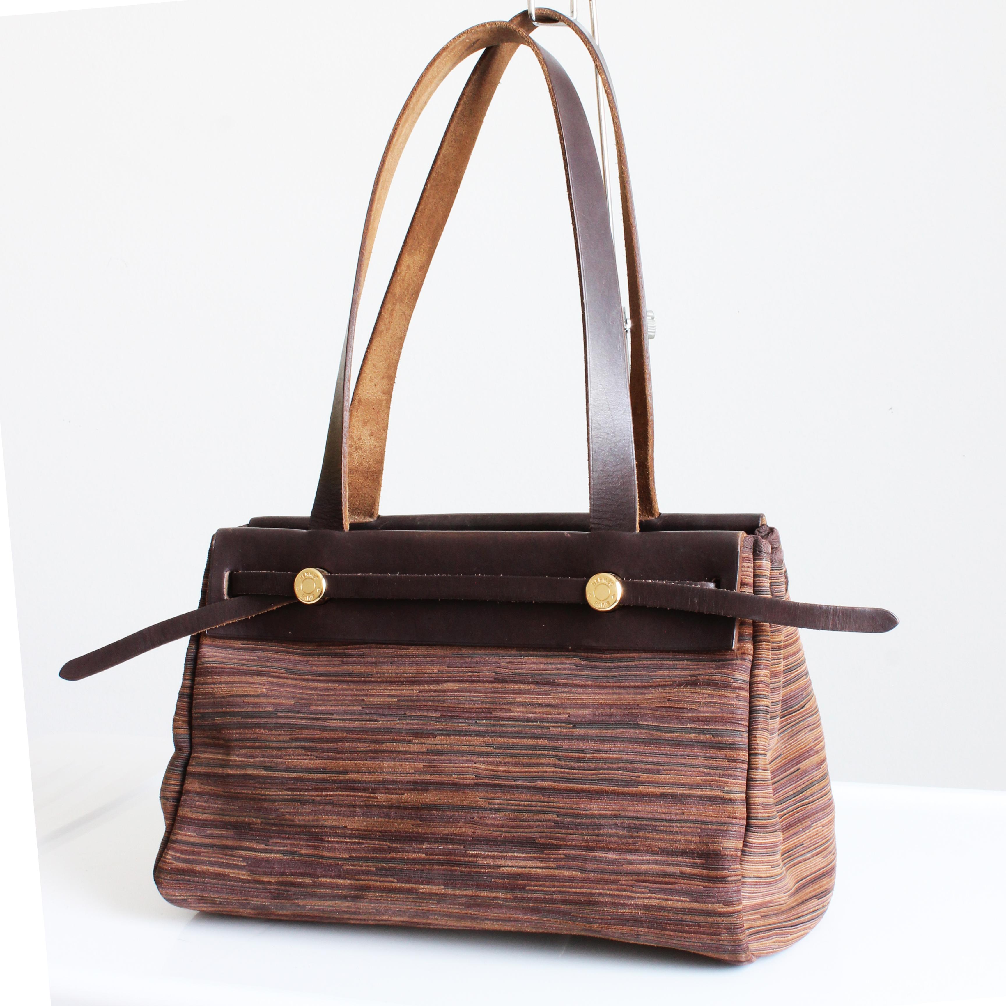 Hermes Herbag Tote Bag Cabas PM Brown Vibrato Leather & Canvas 2-In-1 Bag HTF For Sale 1