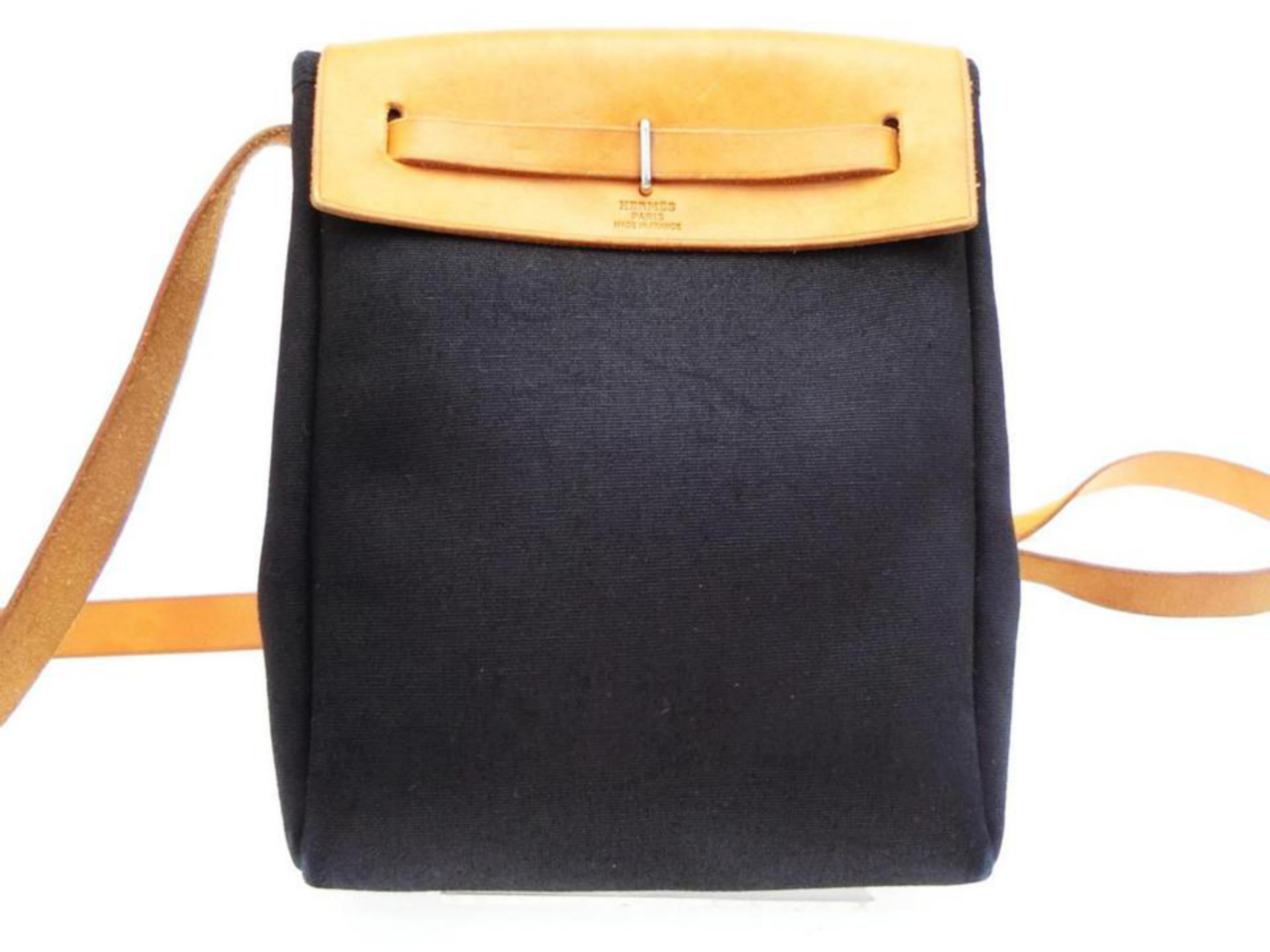 Women's Hermès Herbag Tpm 228474 Black Coated Canvas Backpack For Sale