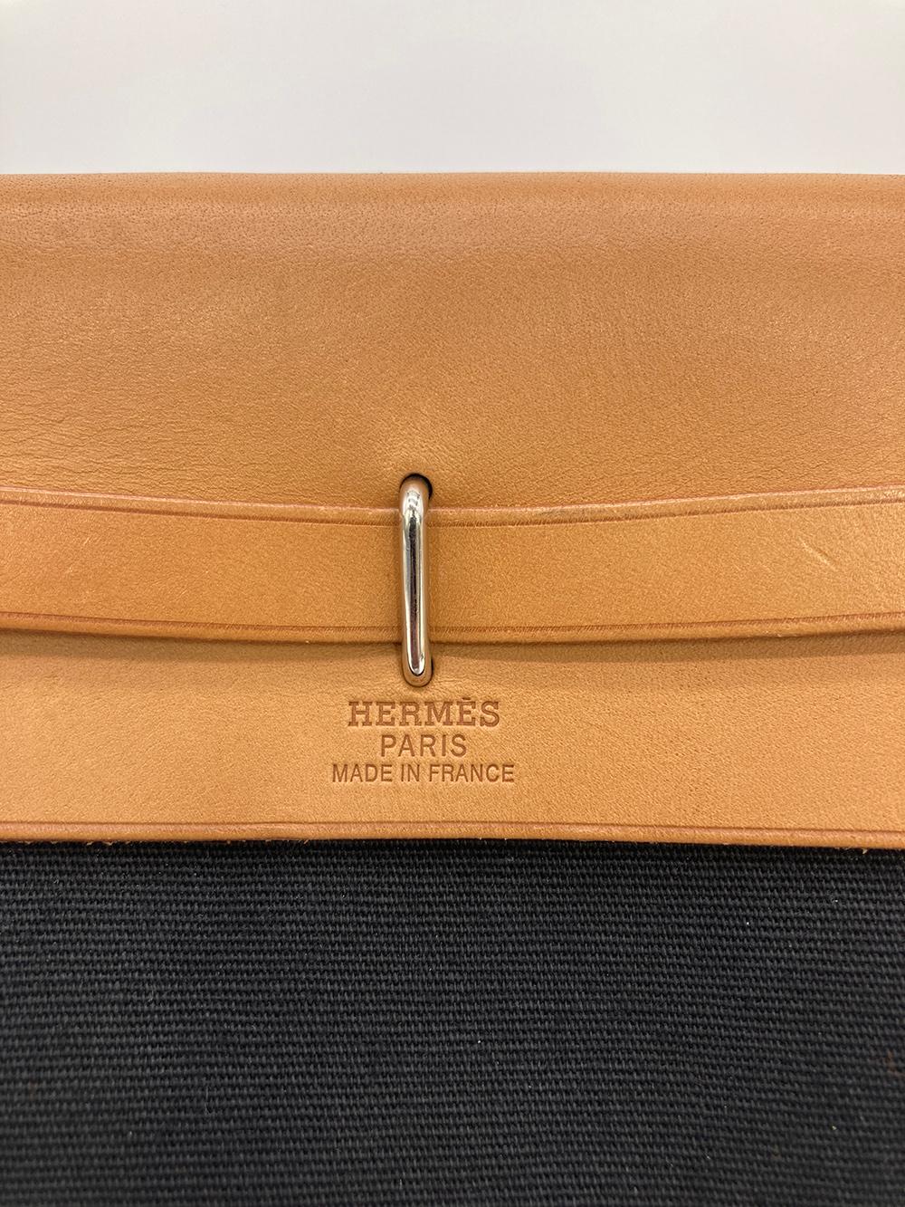 Hermes Herbag Tpm Mini Black and Beige Sangles Canvas In Good Condition For Sale In Philadelphia, PA