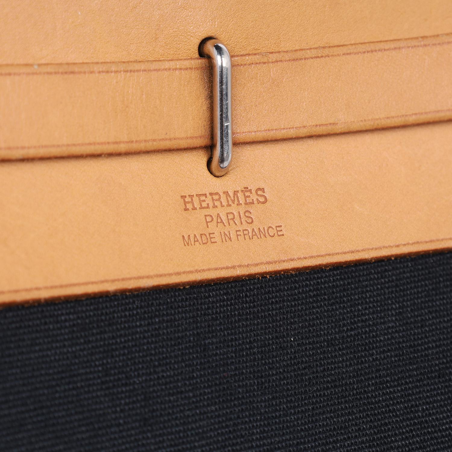 Hermes Herbag TPM Mini Black Beige Canvas Crossbody Bag 14