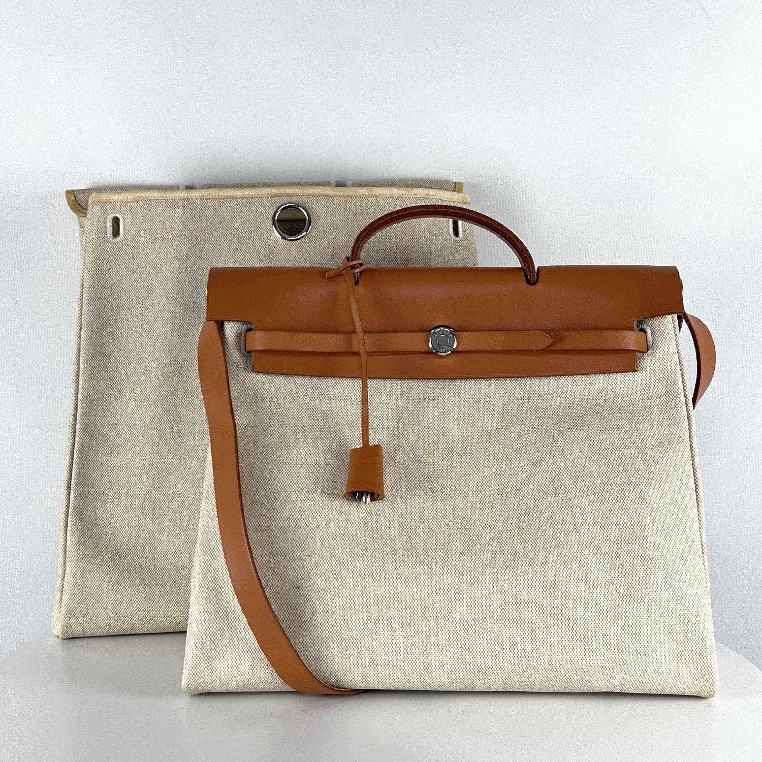 Hermès Two-in-One in tela e pelle Marrone Beige 2000 In condizioni ottime a SAINT-OUEN-SUR-SEINE, FR