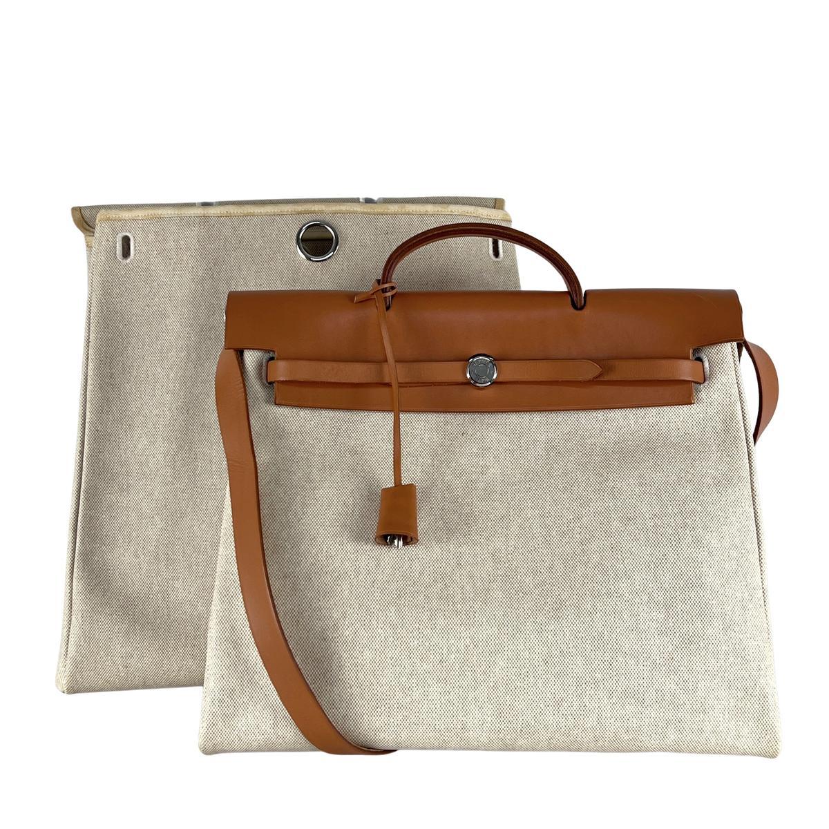 Hermès Two-in-One in tela e pelle Marrone Beige 2000