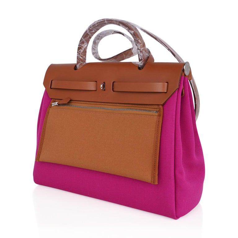 Hermes Herbag Zip Leather and Toile 39 Pink 2182392