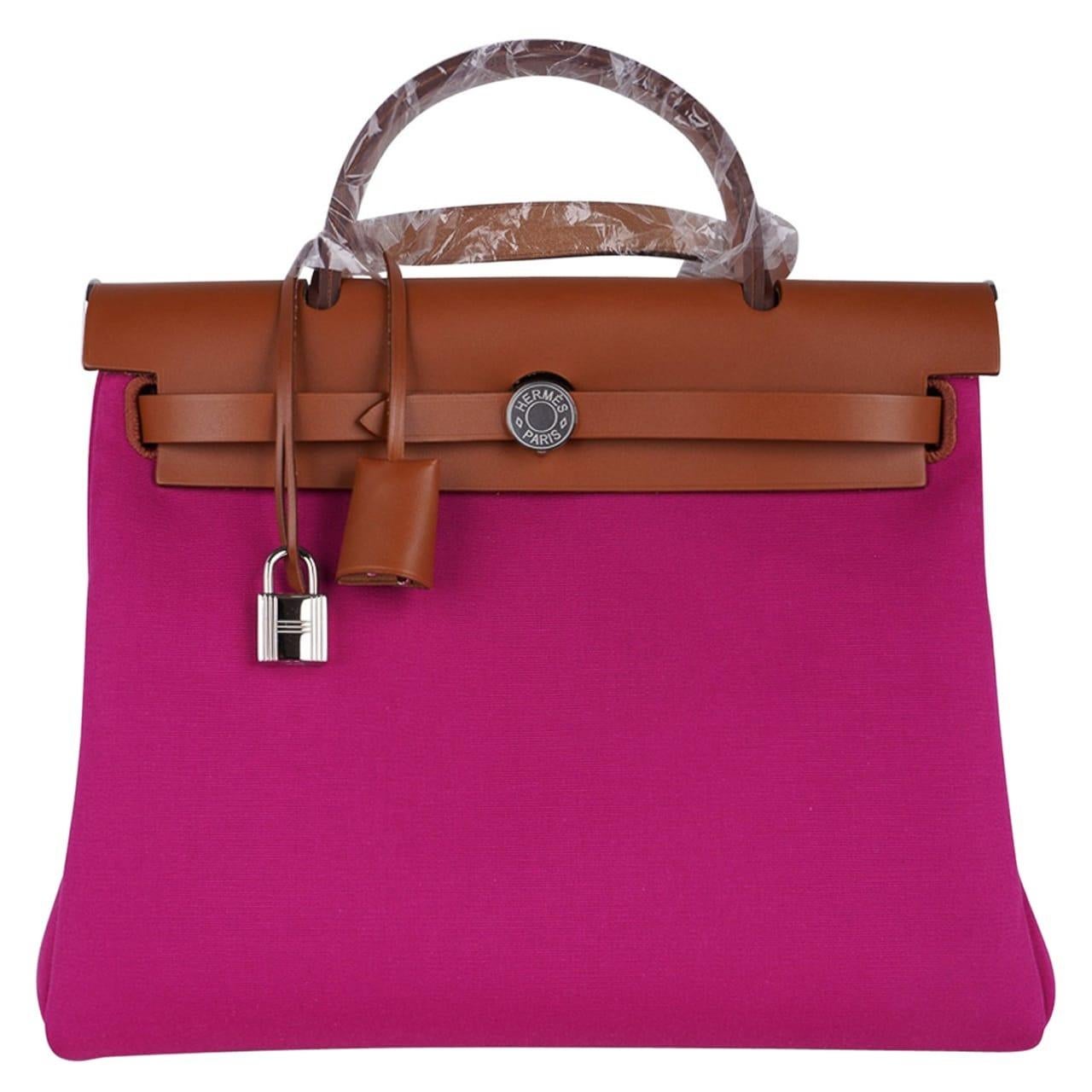 Hermès Herbag 31 In Cuivre And Ecru Toile And Beige Vache Hunter Leather  With Palladium Hardware in Pink