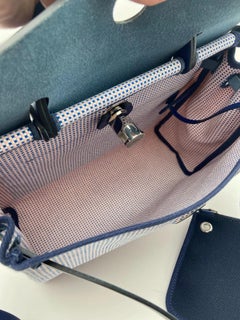 Hermes Herbag Zip 31 Quadrille Viking Canvas Blue Saphir Palladium