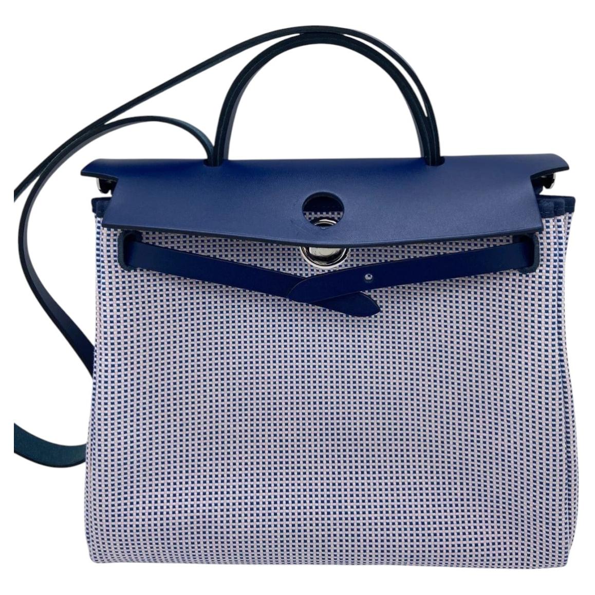 Hermes Herbag Zip 31 Quadrille, tela Viking, blu Saphir, Palladium, 2021 in vendita