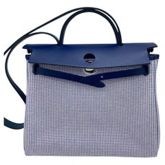 Hermes Herbag Zip 31 Quadrille Viking Canvas Blue Saphir Palladium