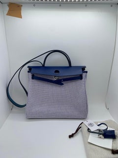 Hermes Herbag Zip 31 Quadrille Viking Canvas Blue Saphir Palladium Stamp Z