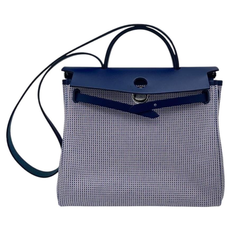 Hermes Herbag Zip 31 Quadrille Viking Canvas Blue Saphir Palladium Stamp Z