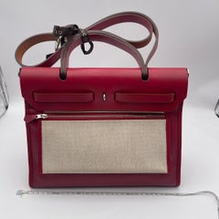 Hermes Herbag Zip 31 Red Canvas Leather Shoulder Tote Bag 2019