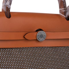 Hermes Herbag Zip 31 Viking Criss Toile / Fauve Vache Hunter Leather New w/Box