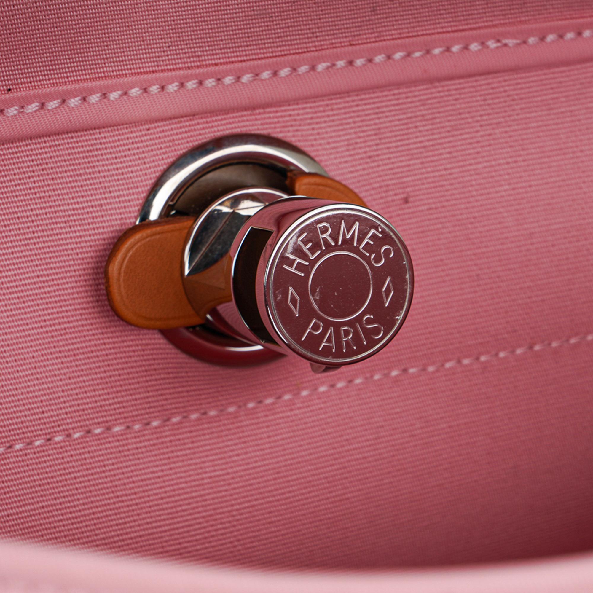 Hermès Hertasche mit Reißverschluss 39 GM Rose Sakura Canvas Vache Jäger Palladium Hardware  im Angebot 6