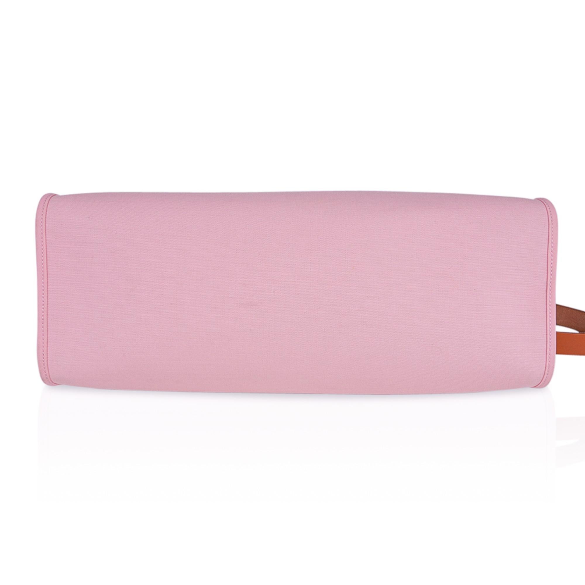 Hermes Herbag Zip 39 GM Rose Sakura Canvas Vache Hunter Palladium Hardware For Sale 9