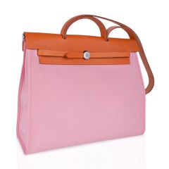 Hermes Herbag Zip 39 GM Rose Sakura Canvas Vache Hunter Palladium Hardware