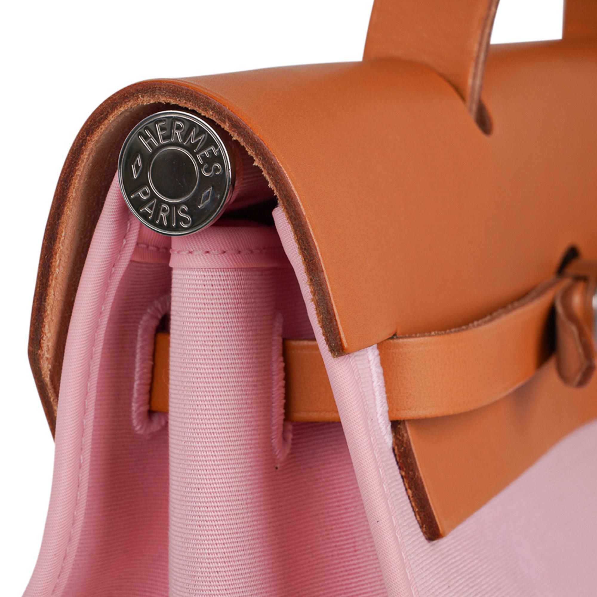 Hermès Hertasche mit Reißverschluss 39 GM Rose Sakura Canvas Vache Jäger Palladium Hardware  Damen im Angebot