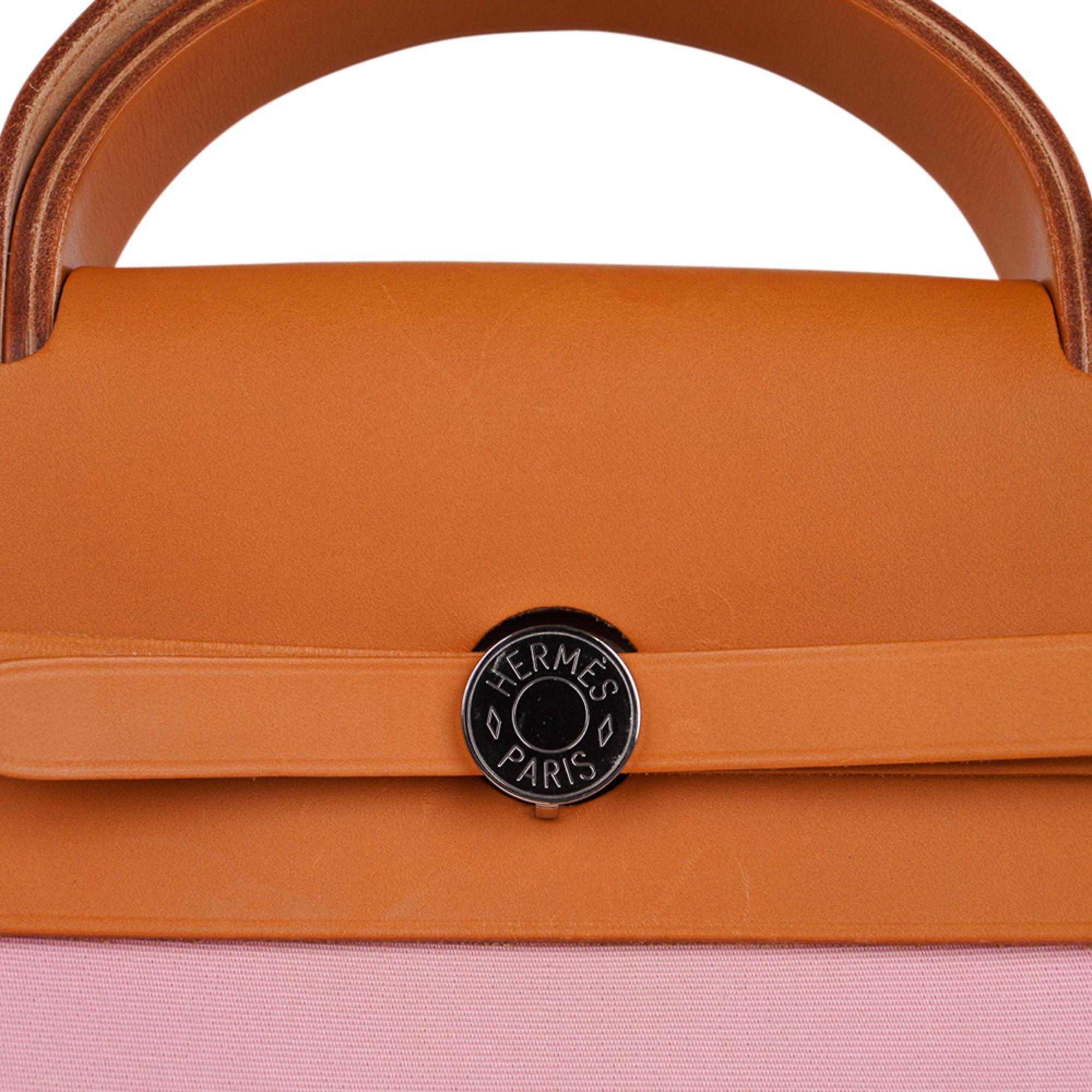Hermes Herbag Zip 39 GM Rose Sakura Canvas Vache Hunter Palladium Hardware For Sale 4