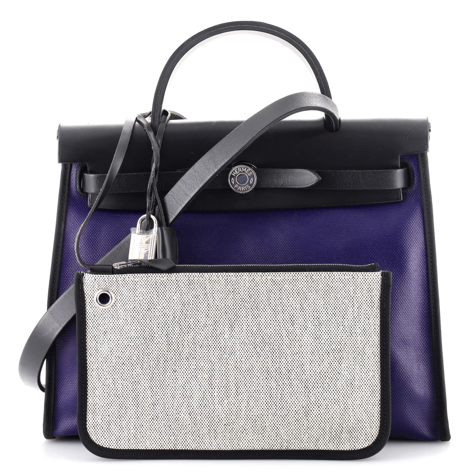 The HerBag Zip PM in Rose Purple canvas and Natural leather with
