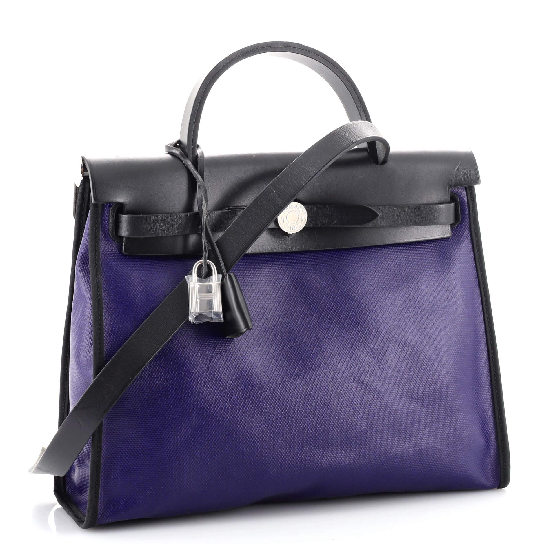 Purple Hermes Herbag Zip Berline Vache Canvas and Leather 31