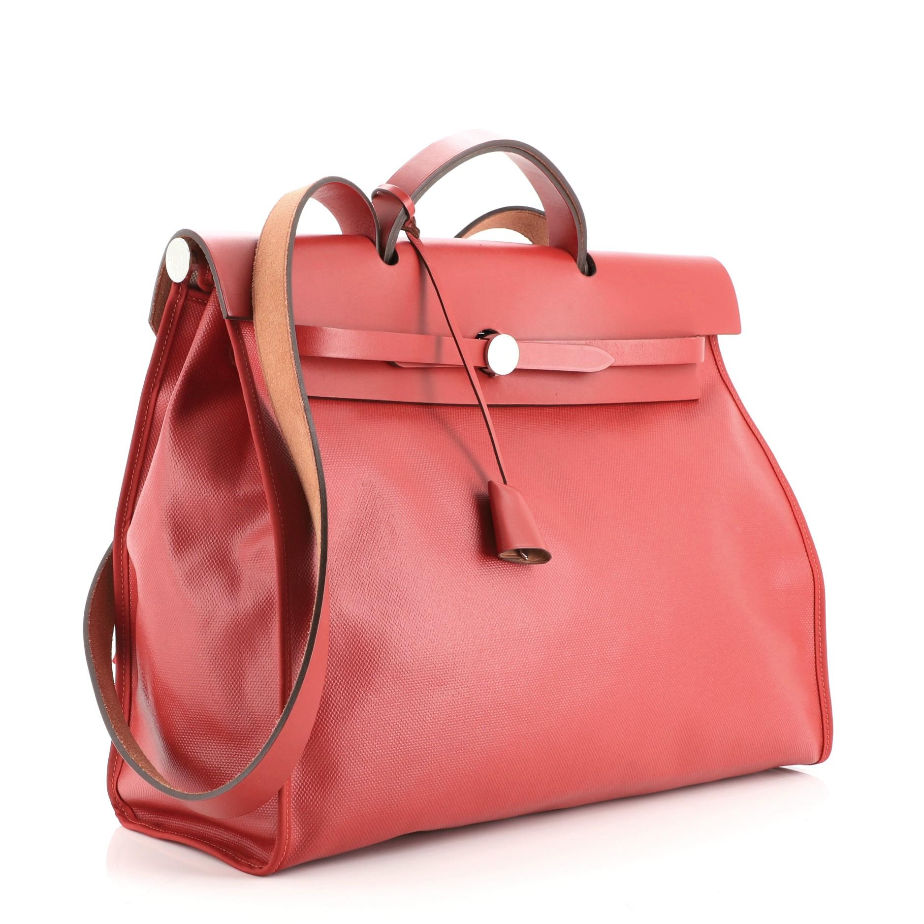 Hermes Herbag Berline Vache Segeltuch und Leder 39 mit Reißverschluss (Pink)