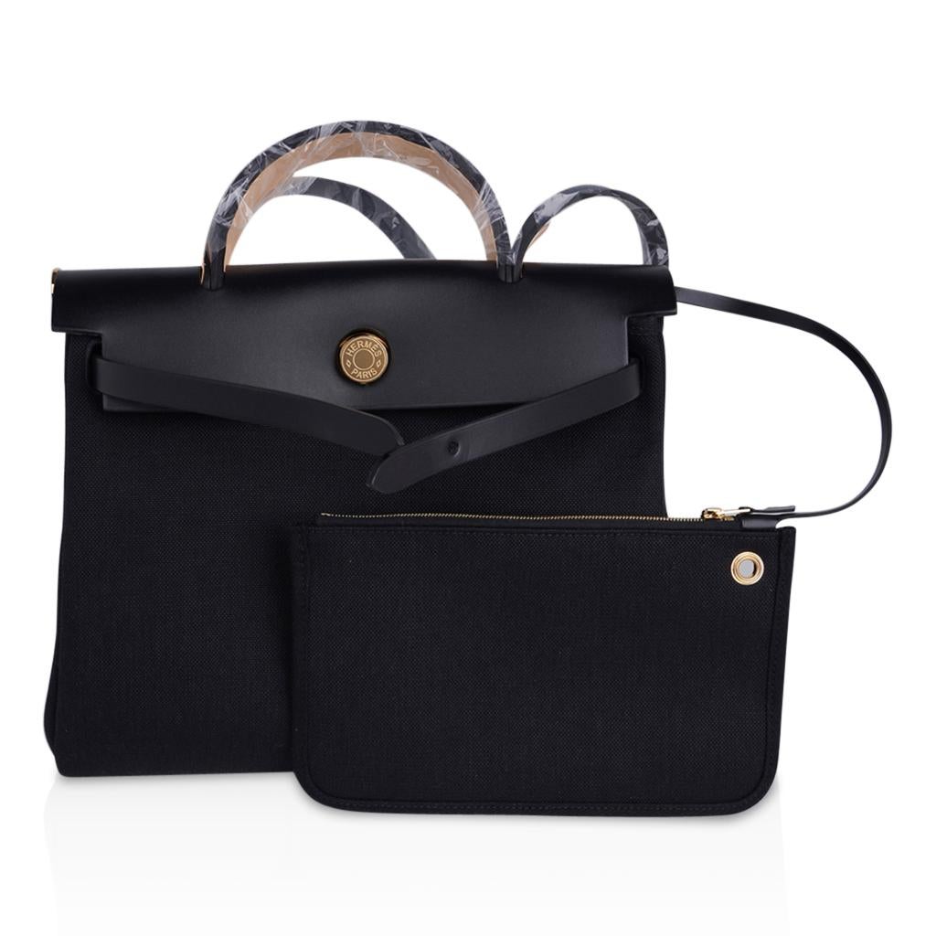 Hermes Herbag Zip Schwarz auf Schwarz 31 Officier Canvas / Vache Hunter Leder 1