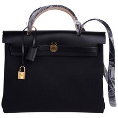 Hermes Herbag Zip Black on Black 31 Officier Canvas / Vache Hunter Leather