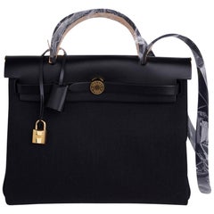 Hermes Herbag Zip Black on Black 31 Officier Canvas / Vache Hunter Leather 