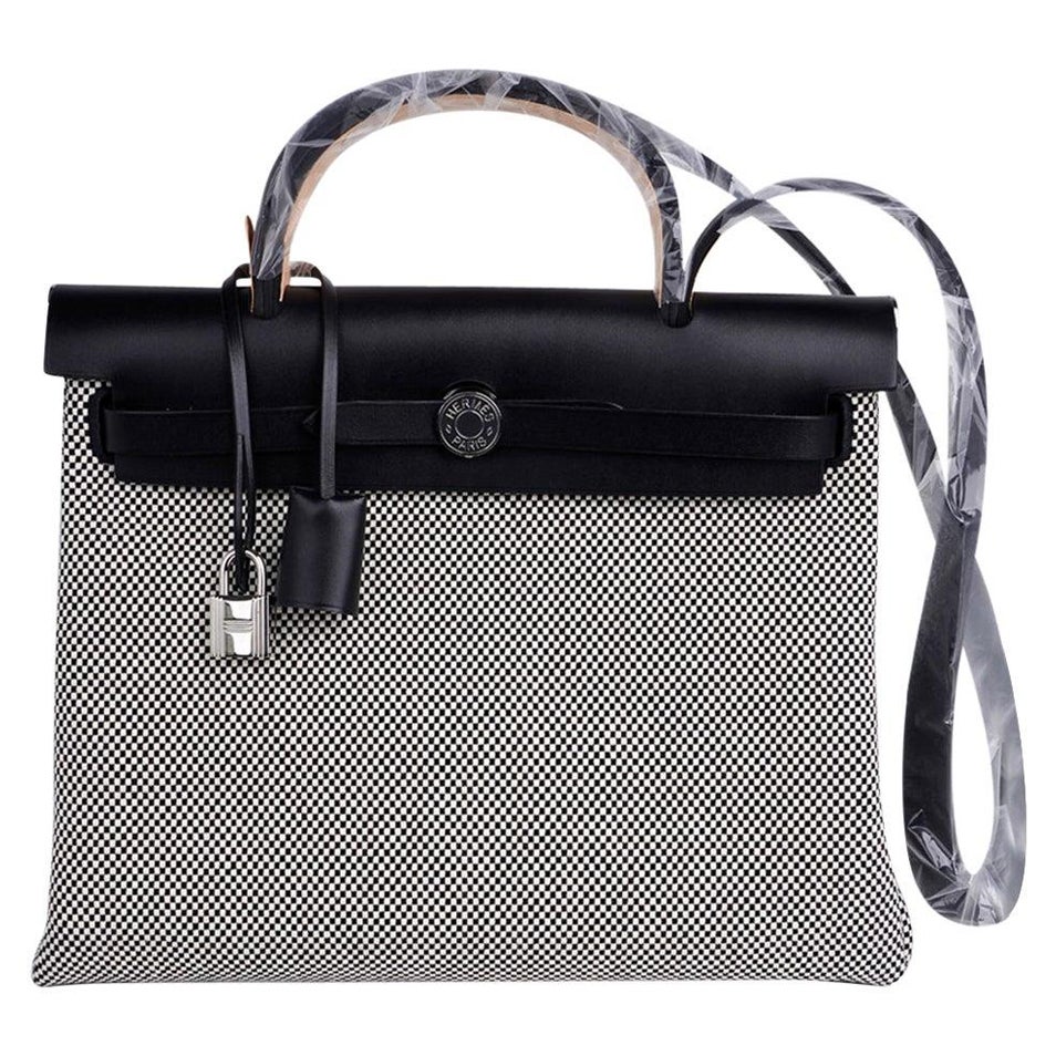 Hermes Herbag Zip H Toile 31 / Black Vache Hunter Leather New w/